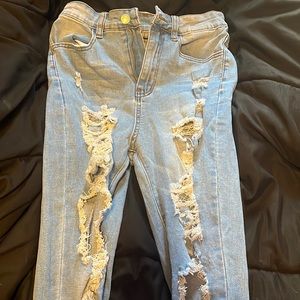 skinny jeans from shein, light blue and distressed.